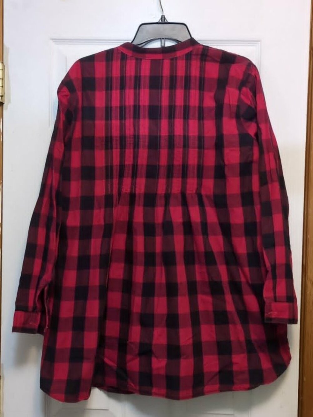 Mainstreet Blues Sz L Buffalo Check Button Down Blouse Oversized Pleated Farmcor - Picture 5 of 5